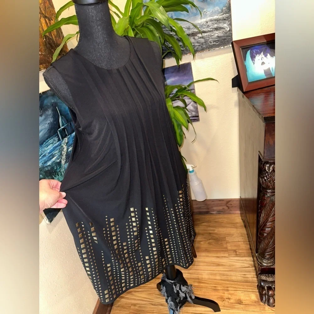 Calvin Klein Minimalist Glam Studded Pleated Shift Dress - Picture 4 of 11